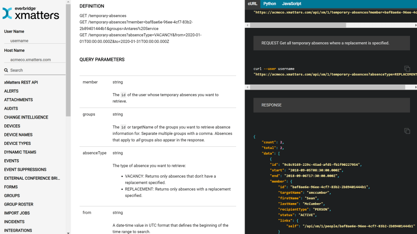 API documentation, including sample code